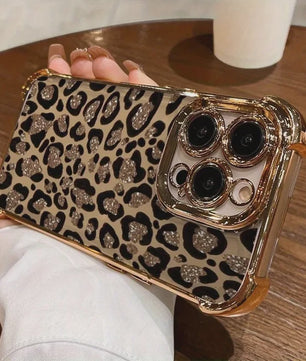 Luxe Leopard Print Telefoonhoesje met Plating & Anti-Val Bescherming voor Samsung
