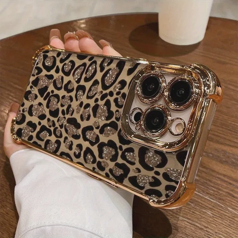 Luxe Leopard Print Telefoonhoesje met Plating & Anti-Val Bescherming voor Samsung