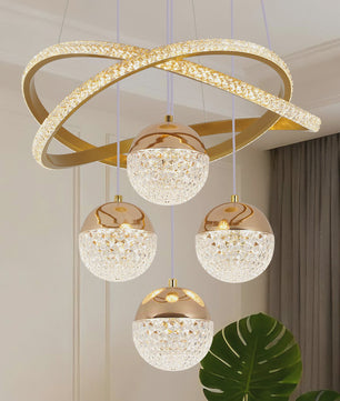 Moderne LED Plafondlamp Goud - Drie Kleuren Licht - Verstelbare Hanglamp voor Woonkamer & Eetkamer