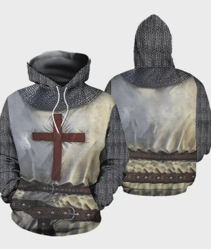 Herkomst Tempelier Pantser Hoodie - Middeleeuwse Stijl 3D Print Pullover voor Heren