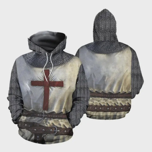 Herkomst Tempelier Pantser Hoodie - Middeleeuwse Stijl 3D Print Pullover voor Heren