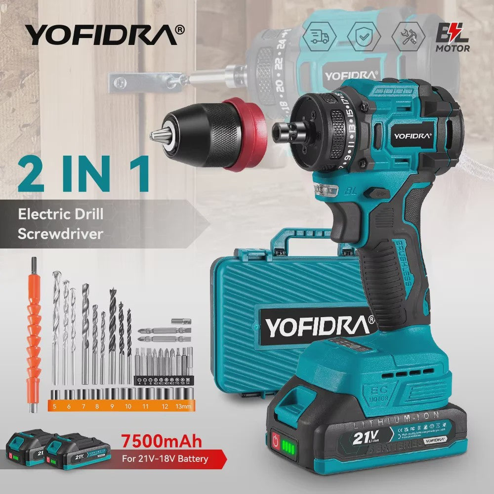 YOFIDRA 21V Brushless Accuboormachine - 10mm Klopboorfunctie, 24 Versnellingen