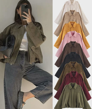 Dames Suède Bomberjack - Oversized Pasvorm, Lange Mouwen, Chic Streetwear
