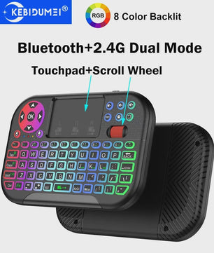 Mini Draadloos Toetsenbord met Touchpad, Scroll Wheel & 8 Kleuren Backlit - Dual Mode BT/2.4G Air Mouse Remote