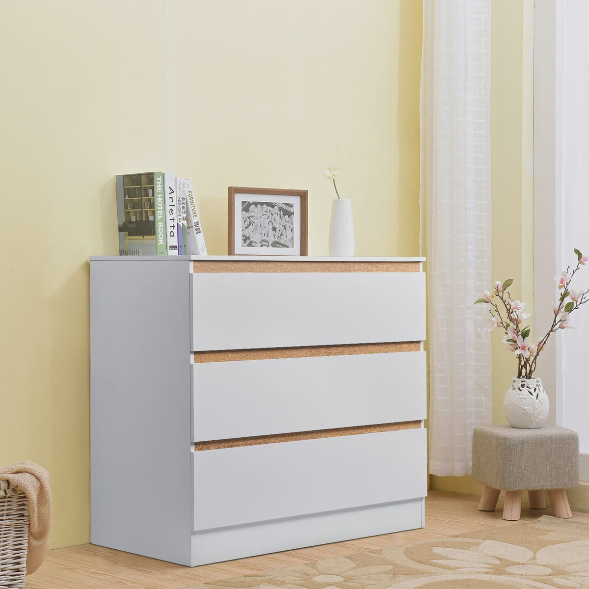 Moderne Witte Ladekast met 3 Lades - 80x78x48cm - Stijlvolle Opberger voor Woonkamer, Slaapkamer of Hal