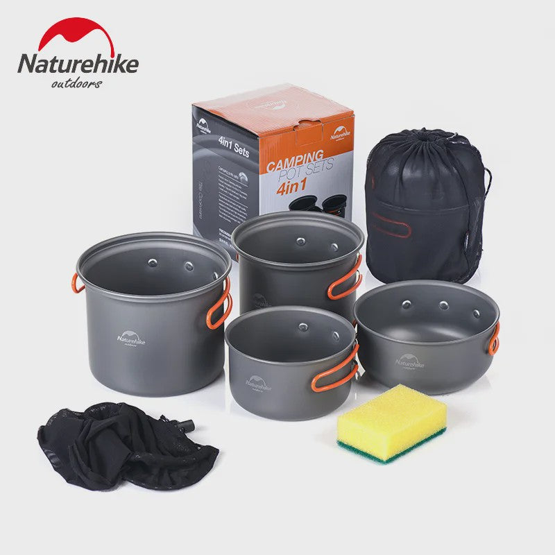 Naturehike 4-delige Camping Kookset Aluminium Outdoor Tafelgerei Set