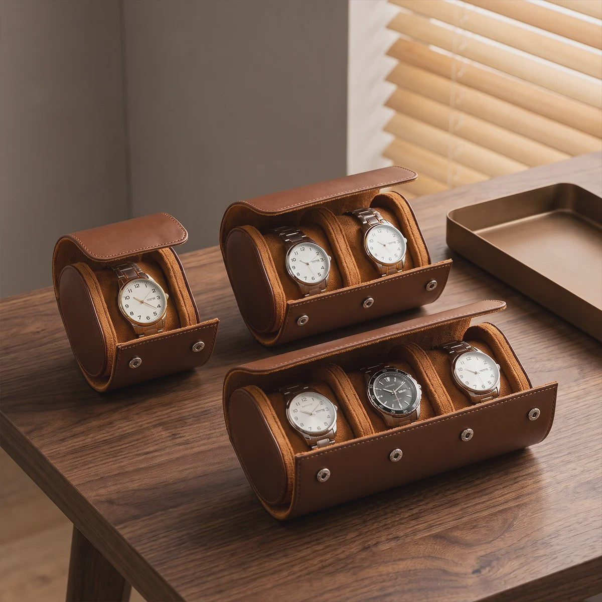 Luxe Vintage Leren Horloge Rol Koffer - Draagbare Opbergdoos voor Heren & Dames