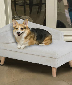 Luxe Verhoogd Hondensofa Bed met Rugleuning & Pluche Kussen - Stijlvolle Lounger voor Kleine/Middelgrote Honden & Katten