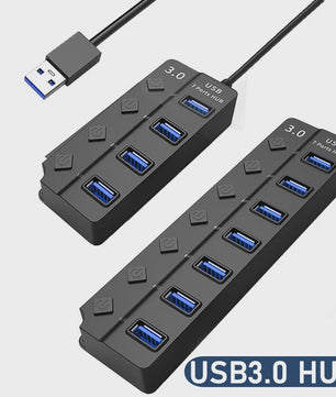 USB 3.0 Hub met 7 Poorten en Individuele Schakelaars - Uitbreidingsstation voor PC en Laptop
