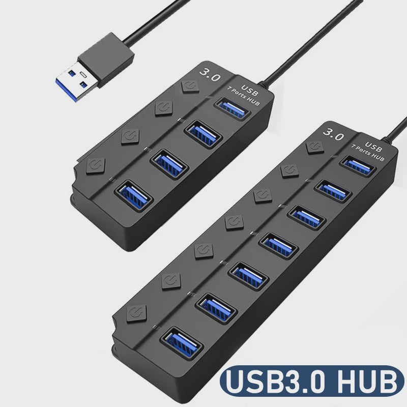 USB 3.0 Hub met 7 Poorten en Individuele Schakelaars - Uitbreidingsstation voor PC en Laptop