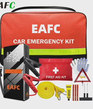 Complete Auto Noodkit: Startkabels, Compressor, EHBO, Bandenreparatie & Sleepkabel