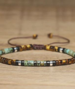 Natuurlijke Kralen Armband Dames - Tijgeroog, Onyx & Afrikaanse Turquoise - Verstelbaar