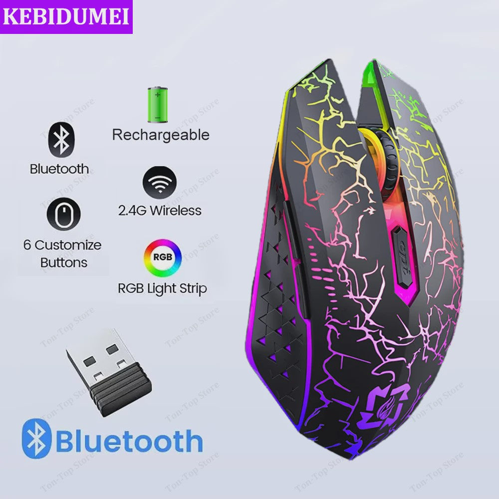 Ergonomische RGB Gaming Muis - Draadloos (2.4G & Bluetooth), Stil, 1600DPI, voor Laptop & Tablet