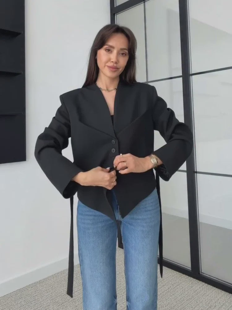 Dames Asymmetrische Blazer met V-hals en Lange Mouwen - Casual Lente Jasje