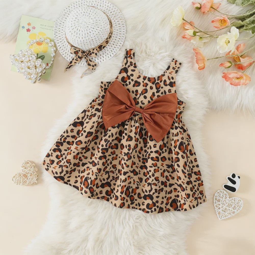 Zomerjurk Baby Meisje Luipaardprint met Strik en Mutsje - Katoen