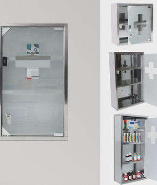 Wandmedicijnkast RVS Met Slot en Matglas Deur - Verstelbare Planken