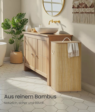 Songmics Bamboe Wasmand met Deksel - 60L, Opvouwbaar, Natuurlijk