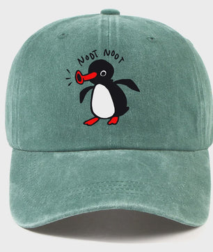 Stoere Katoenen Baseball Cap met Cartoon Pinguïn - Gebogen Klep & Zonbescherming