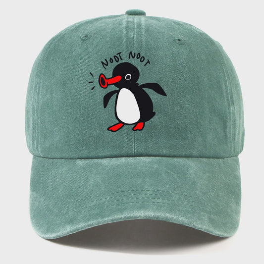 Stoere Katoenen Baseball Cap met Cartoon Pinguïn - Gebogen Klep & Zonbescherming