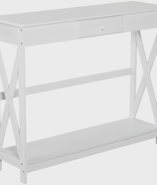 Witte Houten Console Tafel met Lade en Opbergplank - 100x30x81 cm