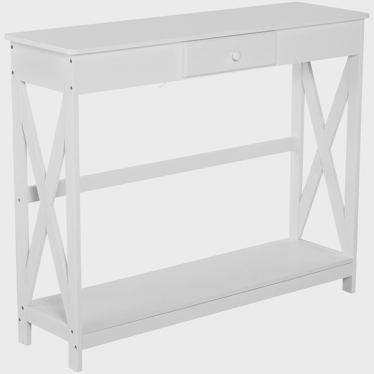 Witte Houten Console Tafel met Lade en Opbergplank - 100x30x81 cm