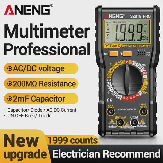 ANENG Digital Multimeters Rechargeable SZ818 Professional AC/DC Voltage NCV Ammeter Voltmeter HFE Triode Capacitor Test Tools