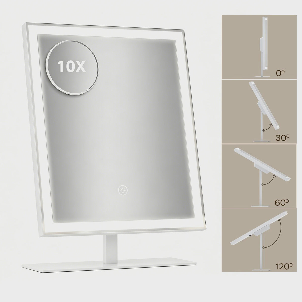 Verstelbare LED Make-up Spiegel met 3 Kleuren, Dimbaar Licht en 10x Vergroting (25x34cm)