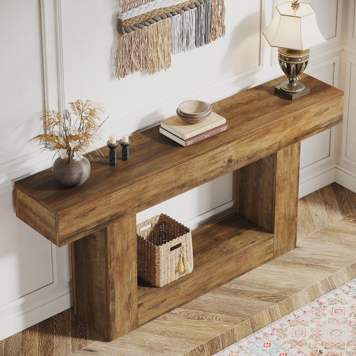 Tribesigns Console Tafel 160 cm - Farmhouse Entree Tafel met U-vormige Basis en Open Plank