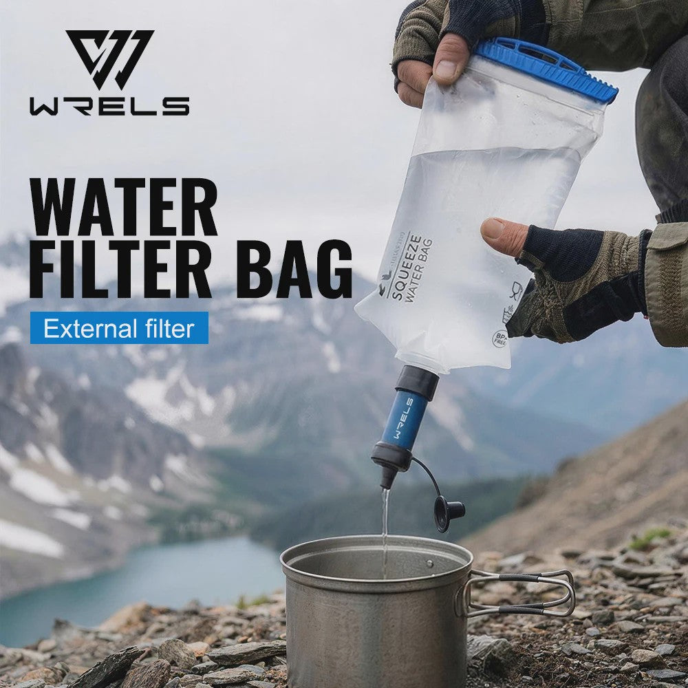 WRELS Opvouwbare Waterfilter Zak - Outdoor Waterzuivering, BPA-Vrij, Ideaal voor Survival