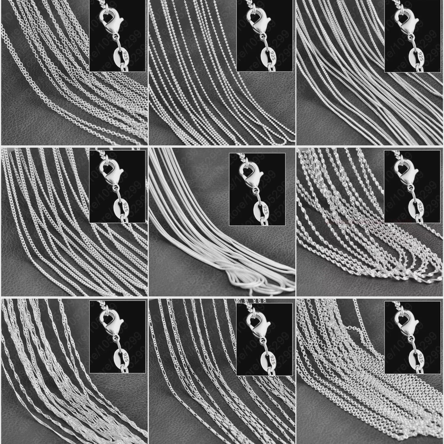 10x 925 Sterling Zilveren Collier Kettingen Set - 40-76 cm - Met Karabijnsluiting