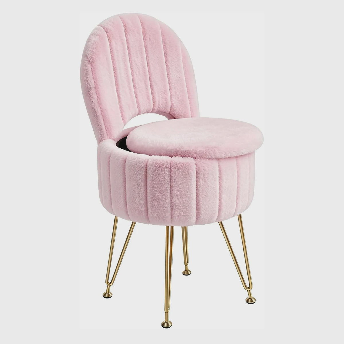 Luxe Fauteuil met Opbergruimte en Pluche Bekleding - Kaptafel Stoel