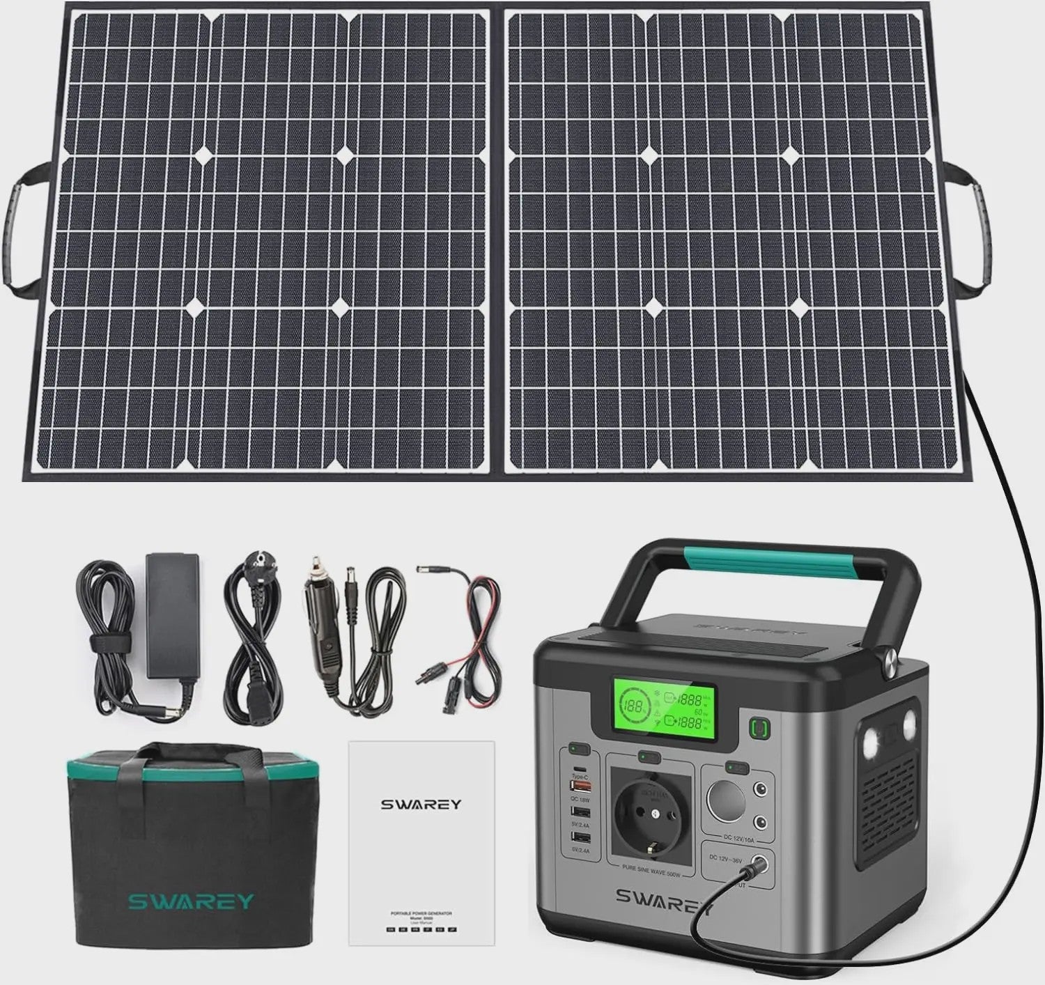 SWAREY S500 Pro Power Station 518Wh - Draagbare Energie met 100W Zonnepaneel