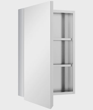RVS Spiegelkast Badkamer met 1 Deur en 2 Legplanken - 39x12x60 cm