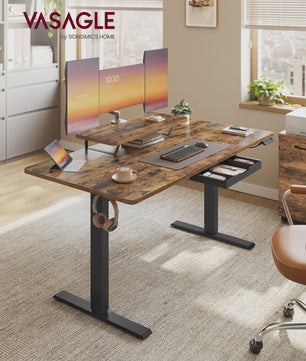VASAGLE Elektrisch In hoogte Verstelbaar Bureau met Monitorverhoger en Lade - Ergonomisch Werken