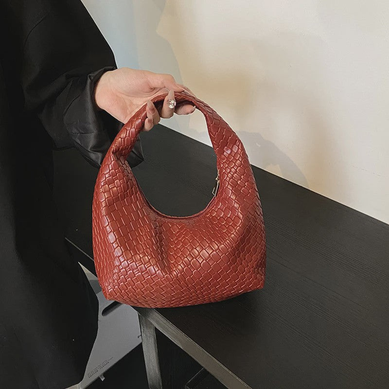 Dames Hobo Schoudertas van Zacht PU Leer - Woven Embossed Design