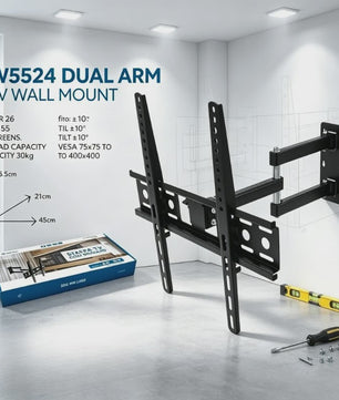 WETECH W5524 TV Muurbeugel - Dubbelarmig, Volledig Verstelbaar voor 26-55 Inch Schermen, 30kg Max, Kantelbaar