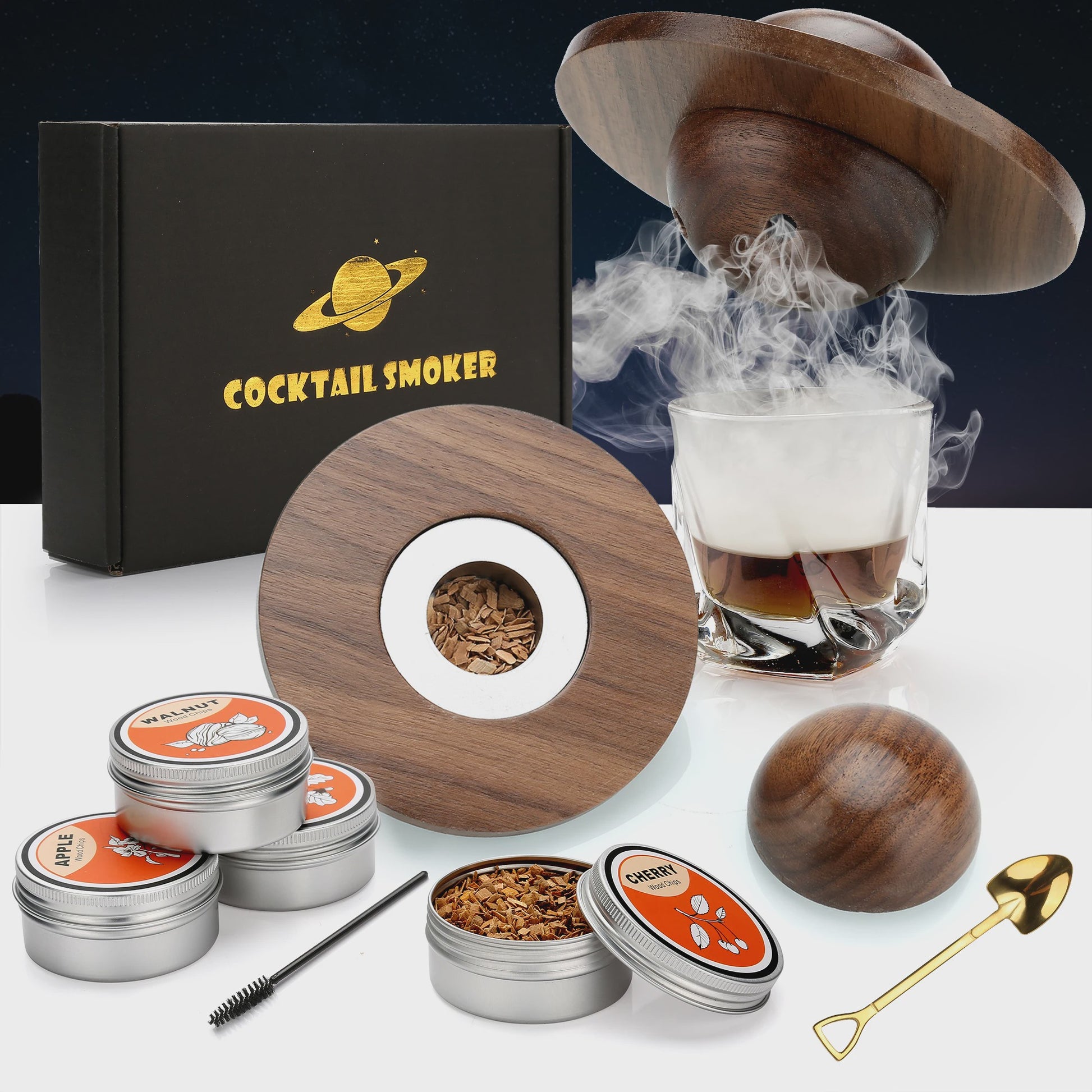Cocktail Smoker Kit met Glazen Deksel & 4 Houtsoorten - Bartender Accessoires