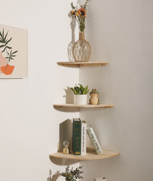 Set van 3 Houten Hoekplanken - Drijvende Wandplanken met Golvende Rand