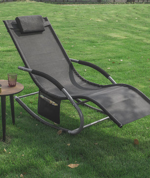 Comfortabele Schommelstoel Lounger met Hoes en Opbergvak - Ademend Textiel voor Tuin & Terras