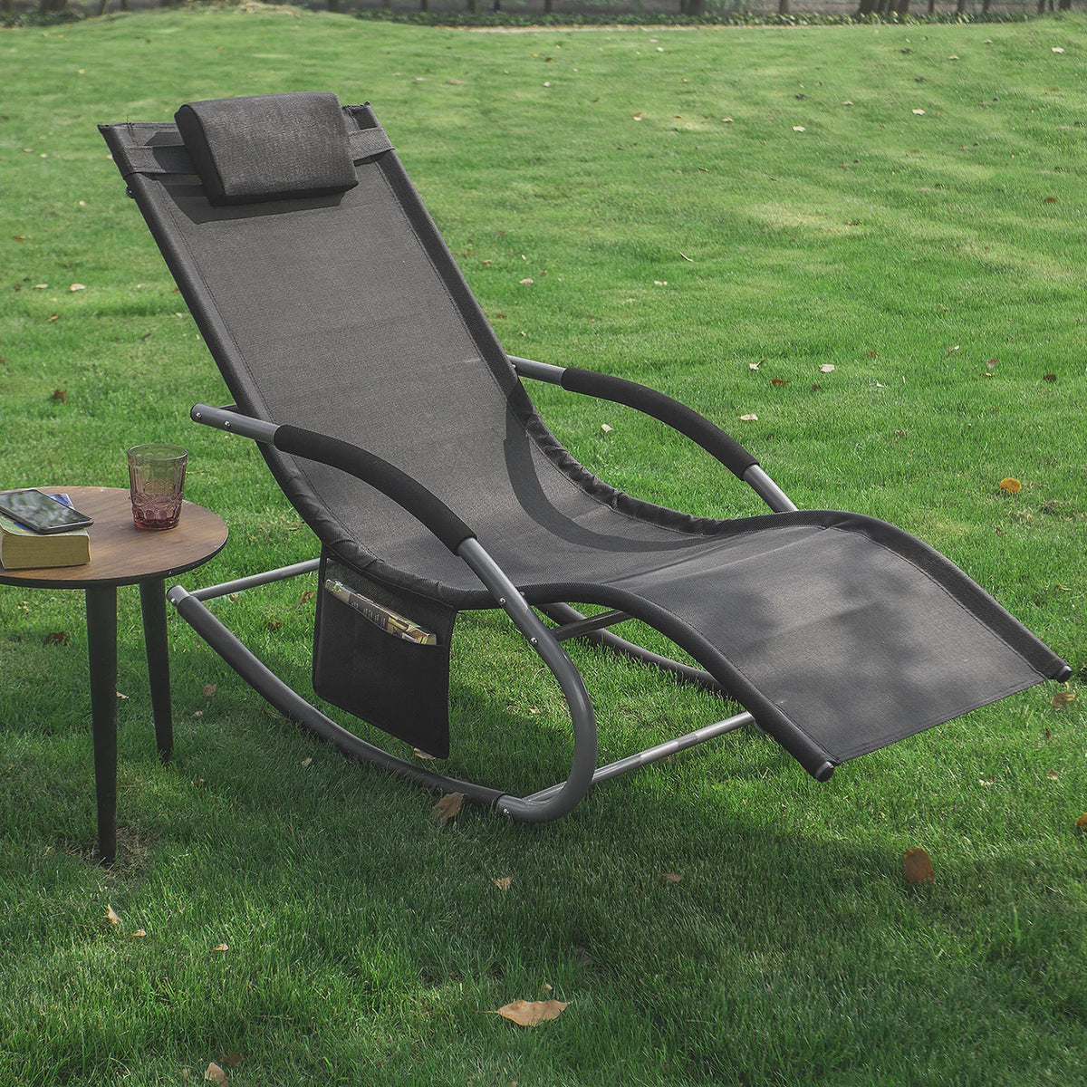 Comfortabele Schommelstoel Lounger met Hoes en Opbergvak - Ademend Textiel voor Tuin & Terras