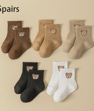 5/10 Paar Babysokjes met Schattige Beer - Zacht, Ademend & Comfortabel