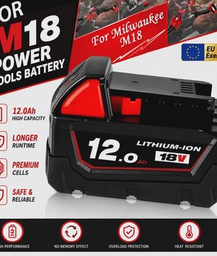 18V Lithium-Ion Accu voor Milwaukee M18 - Hoge Capaciteit 12.0Ah