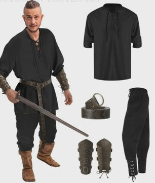 Herencostuum Middeleeuwse Piraat/Viking - Renaissance Set met Shirt, Broek, Riem & Armboeien