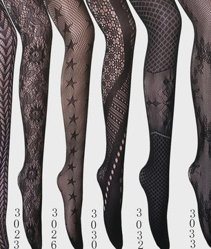 Dames Visnet Panty's met Jacquard Weefsel - Gothic Kant & Spider Net Stijl
