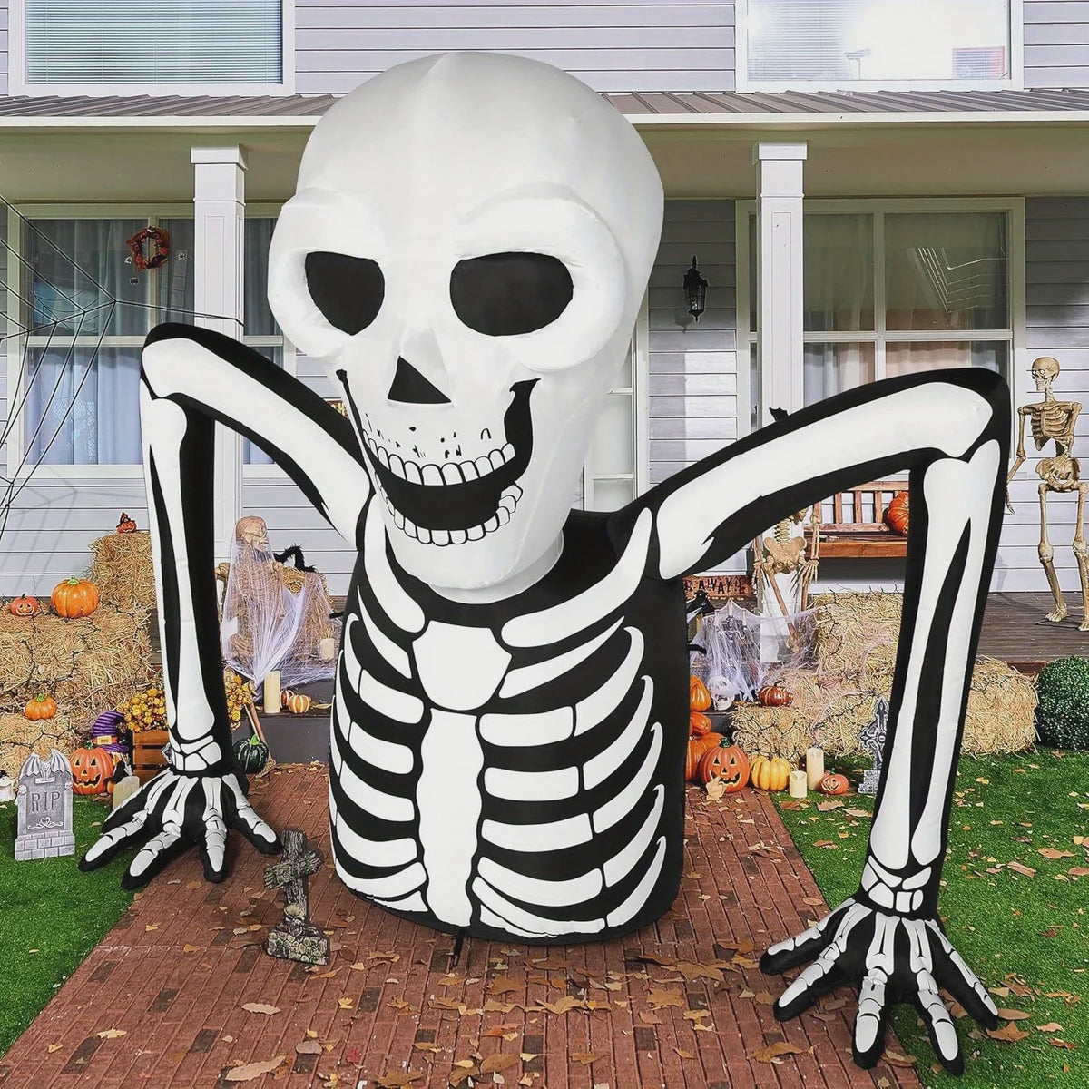 Opblaasbaar Skelet Halloween Decoratie - 5.5 FT Buiten Tuin Versiering met LED Verlichting