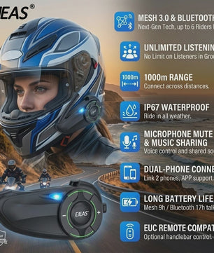 EJEAS Q8 Motorhelm Intercom Systeem - Bluetooth 5.1, IP67 Waterdicht & Draadloze Oortelefoon