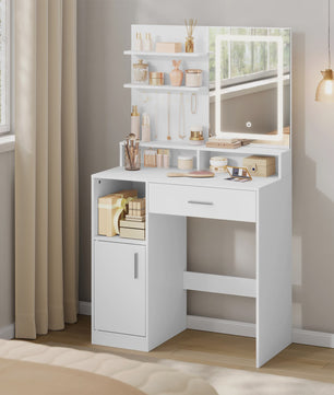 Kaptafel met Verstelbare LED Verlichting en Spiegel - Wit