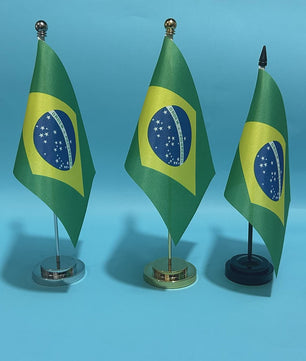 Bureauvlag Brazilië 14x21cm - Polyester Nationale Vlag met Standaard