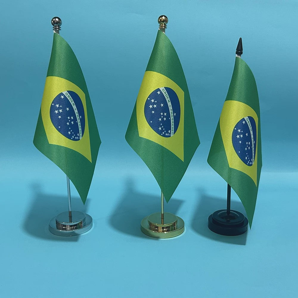 Bureauvlag Brazilië 14x21cm - Polyester Nationale Vlag met Standaard