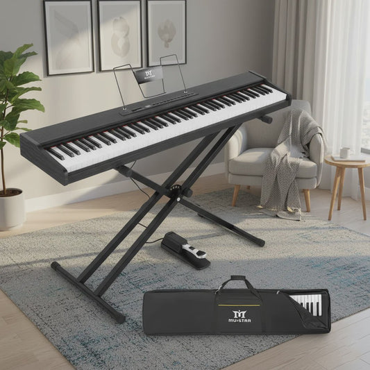 MUSTAR 88 Toetsen Digitale Piano - Draagbaar Keyboard met Semi-gewogen Toetsen, X-stand, Tas & Pedaal